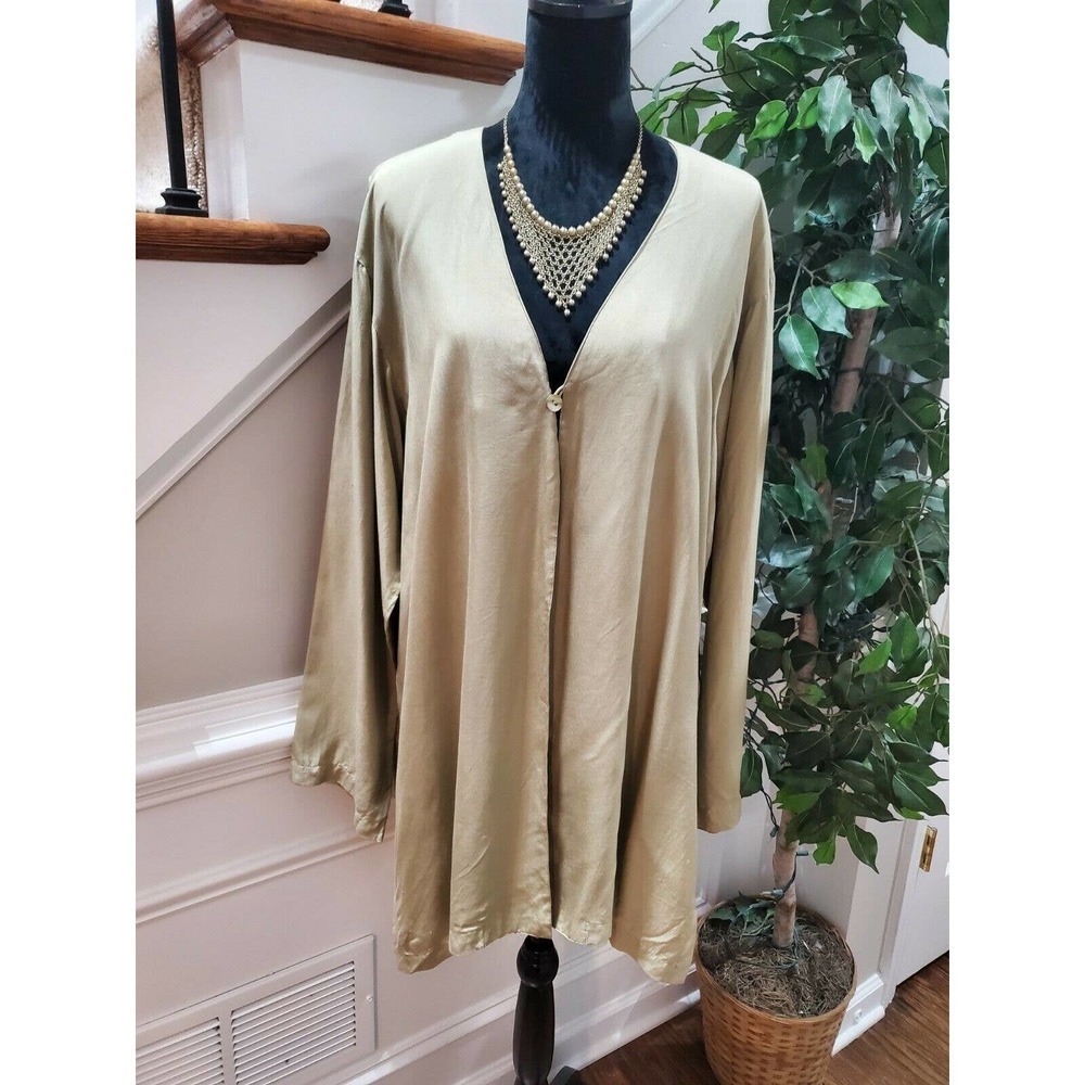 Go Silk Women's Beige 100% Silk Slit Sleeve Button Front Cardigan Size 3